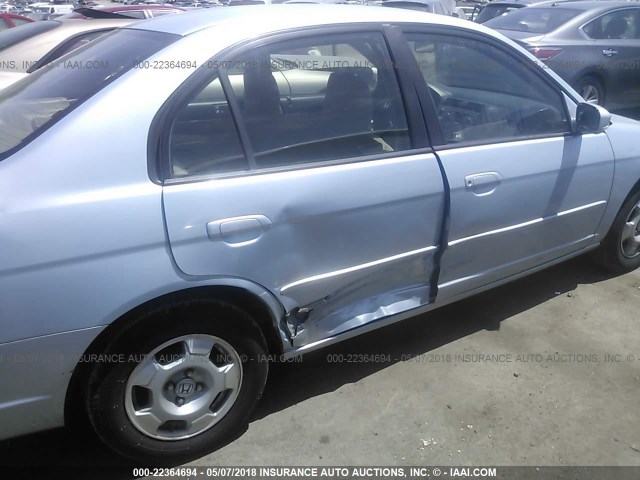 JHMES96613S001245 - 2003 HONDA CIVIC HYBRID BLUE photo 6