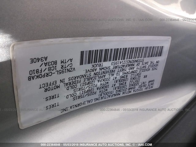 5TESN92N02Z141953 - 2002 TOYOTA TACOMA XTRACAB PRERUNNER 银色 照片 9