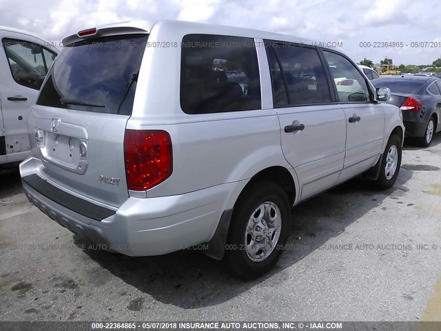 2HKYF185X4H592619 - 2004 HONDA PILOT EXL SILVER photo 4