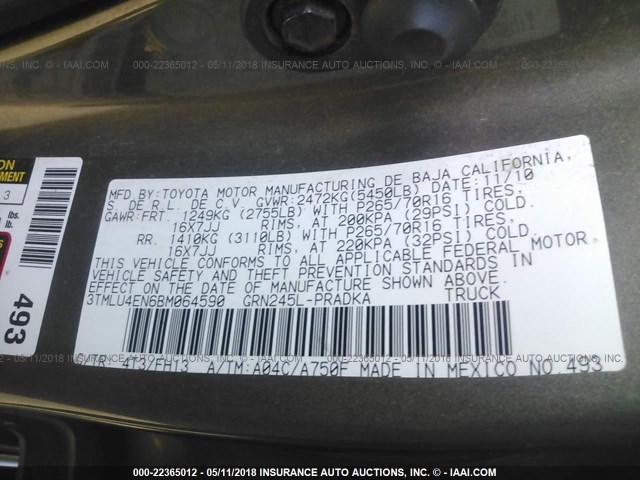 3TMLU4EN6BM064590 - 2011 TOYOTA TACOMA DOUBLE CAB 棕色 照片 9