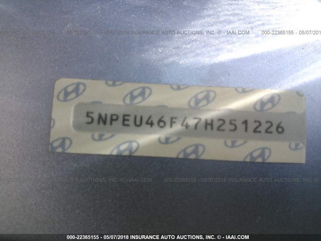 5NPEU46F47H251226 - 2007 HYUNDAI SONATA SE/LIMITED Light Blue photo 9