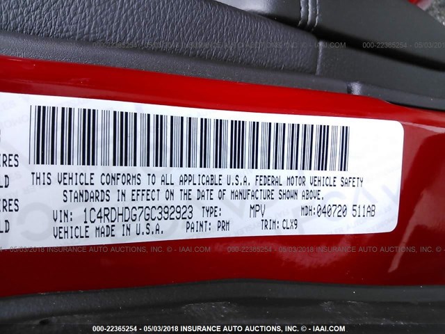 1C4RDHDG7GC392923 - 2016 DODGE DURANGO LIMITED RED photo 9