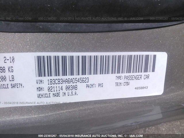 1B3CB3HA6AD545623 - 2010 DODGE CALIBER MAINSTREET TAN photo 9