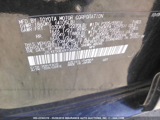 JTLKE50E691088826 - 2009 TOYOTA SCION XB BLACK photo 9