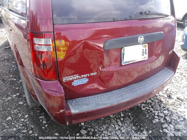 2D8HN44H78R605955 - 2008 DODGE GRAND CARAVAN SE RED photo 6