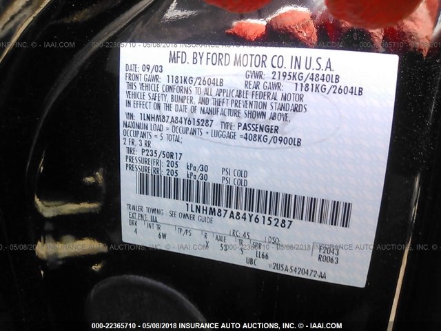 1LNHM87A84Y615287 - 2004 LINCOLN LS BLACK photo 9