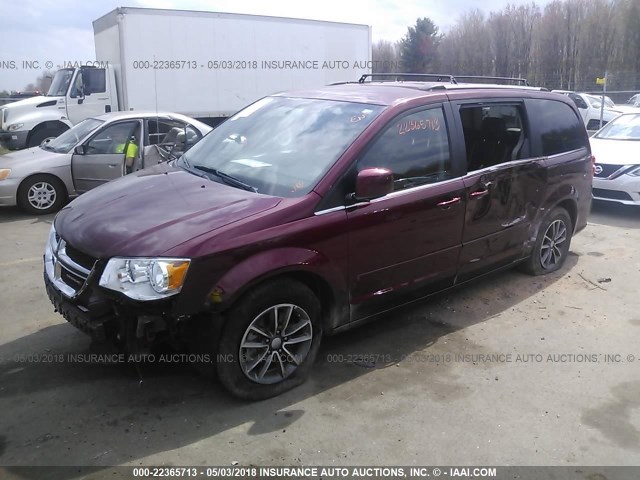 2C4RDGCG2HR760896 - 2017 DODGE GRAND CARAVAN SXT MAROON photo 2