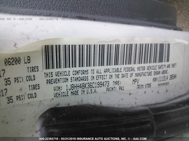 1J8HH48K36C199473 - 2006 JEEP COMMANDER WHITE photo 9