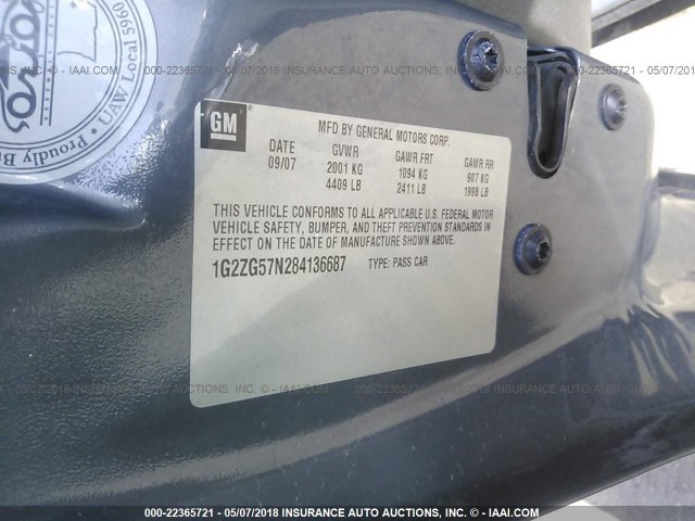 1G2ZG57N284136687 - 2008 PONTIAC G6 SE GRAY photo 9