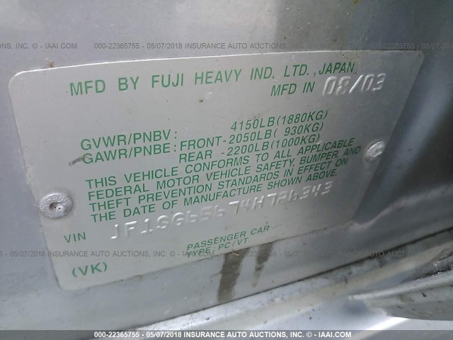 JF1SG65674H726343 - 2004 SUBARU FORESTER 2.5XS ვერცხლისფერი ფოტო 9