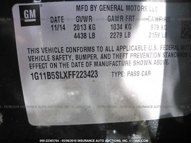 1G11B5SLXFF223423 - 2015 CHEVROLET MALIBU LS Boz foto 9