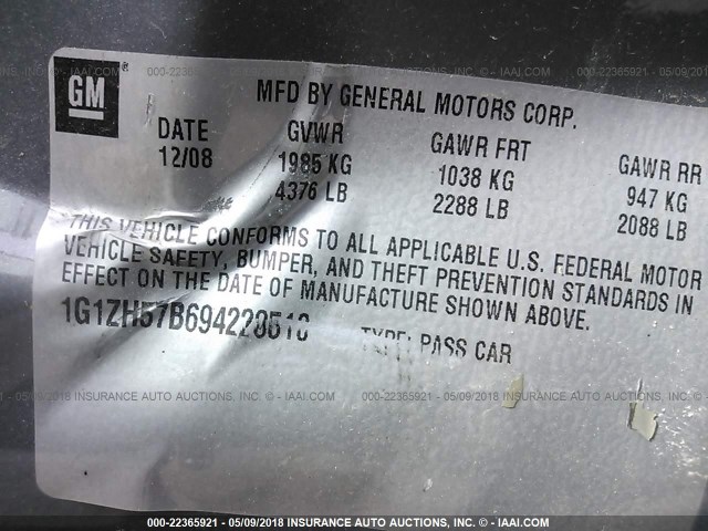 1G1ZH57B694228510 - 2009 CHEVROLET MALIBU 1LT 灰色 照片 9