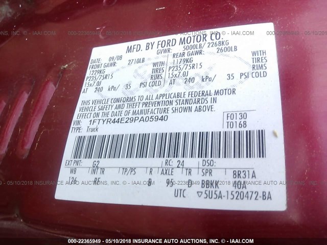 1FTYR44E29PA05940 - 2009 FORD RANGER SUPER CAB RED photo 9