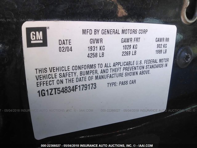 1G1ZT54834F179173 - 2004 CHEVROLET MALIBU LS მუქი ლურჯი ფოტო 9