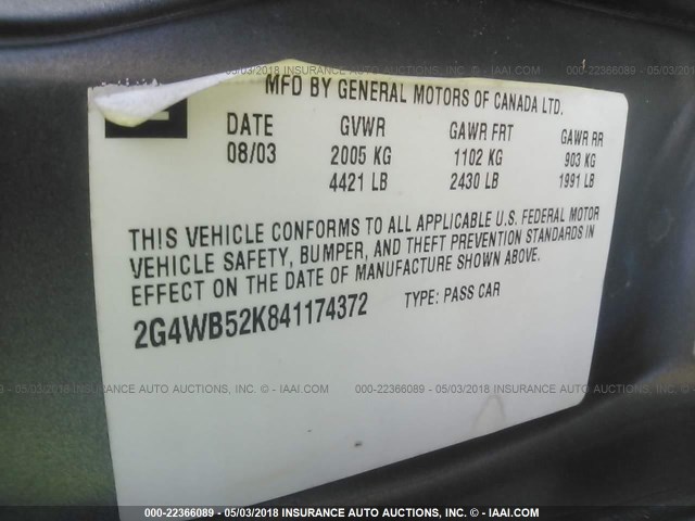 2G4WB52K841174372 - 2004 BUICK REGAL LS 灰色 照片 9