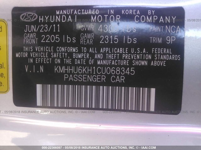 KMHHU6KH1CU068345 - 2012 HYUNDAI GENESIS COUPE 3.8L SILVER photo 9