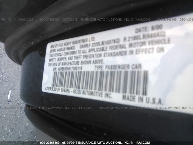 4S3BE635517205116 - 2001 SUBARU LEGACY L BLUE photo 9