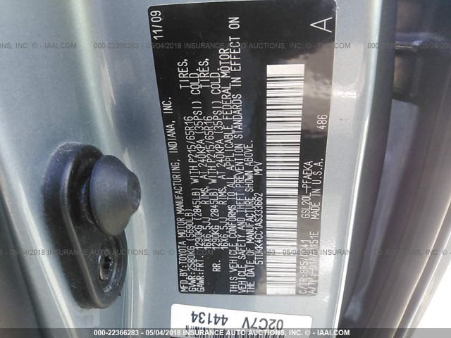 5TDKK4CC1AS333662 - 2010 TOYOTA SIENNA CE/LE BLUE photo 9