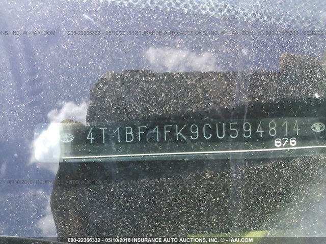 4T1BF1FK9CU594814 - 2012 TOYOTA CAMRY SE/LE/XLE WHITE photo 9