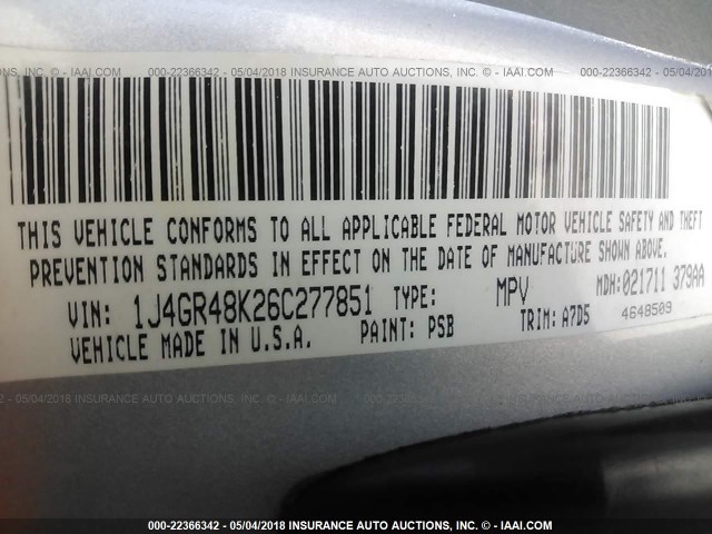 1J4GR48K26C277851 - 2006 JEEP GRAND CHEROKEE LAREDO/COLUMBIA/FREEDOM 银色 照片 9