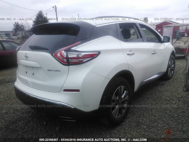 5N1AZ2MH0GN167392 - 2016 NISSAN MURANO S/SL/SV/PLATINUM WHITE photo 4