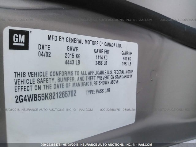 2G4WB55K821265702 - 2002 BUICK REGAL LS 棕色 照片 9