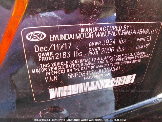 5NPD84LF0JH304841 - 2018 HYUNDAI ELANTRA SEL/VALUE/LIMITED BLACK photo 9