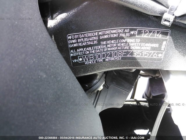 WB10D2108FZ351576 - 2015 BMW S 1000 RR BLACK photo 10