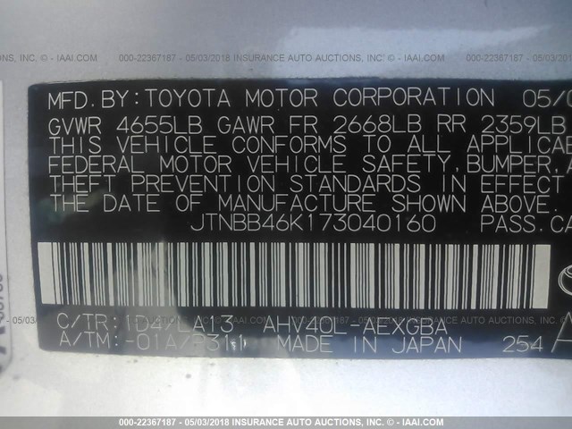 JTNBB46K173040160 - 2007 TOYOTA CAMRY NEW GENERAT HYBRID SILVER photo 9