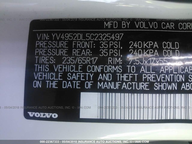 YV4952DL5C2325497 - 2012 VOLVO XC60 3.2 WHITE photo 9