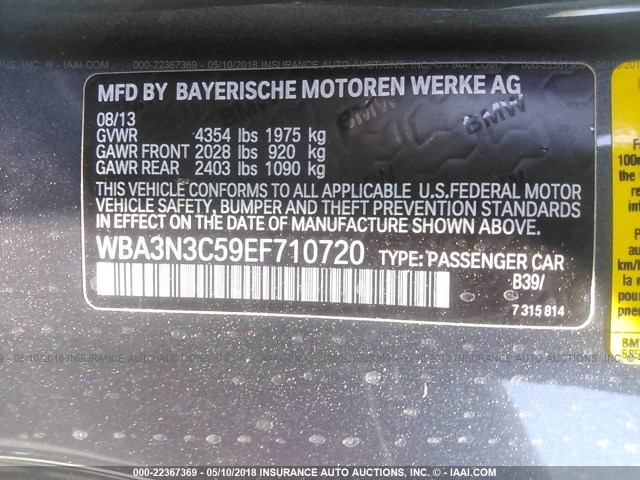 WBA3N3C59EF710720 - 2014 BMW 428 I GRAY photo 9