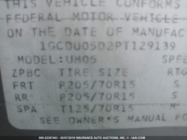 1GCDU05D2PT129139 - 1993 CHEVROLET LUMINA APV GRAY photo 9