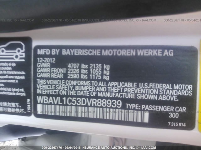 WBAVL1C53DVR88939 - 2013 BMW X1 XDRIVE28I WHITE photo 9