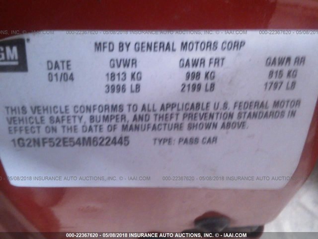 1G2NF52E54M622445 - 2004 PONTIAC GRAND AM SE1 RED photo 9