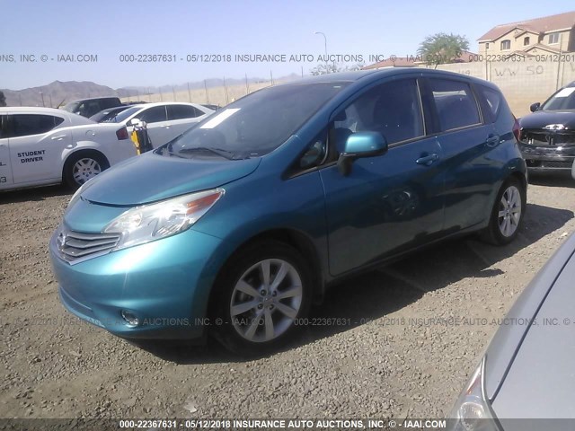 3N1CE2CP1EL412945 - 2014 NISSAN VERSA NOTE S/S PLUS/SV/SL TEAL photo 2