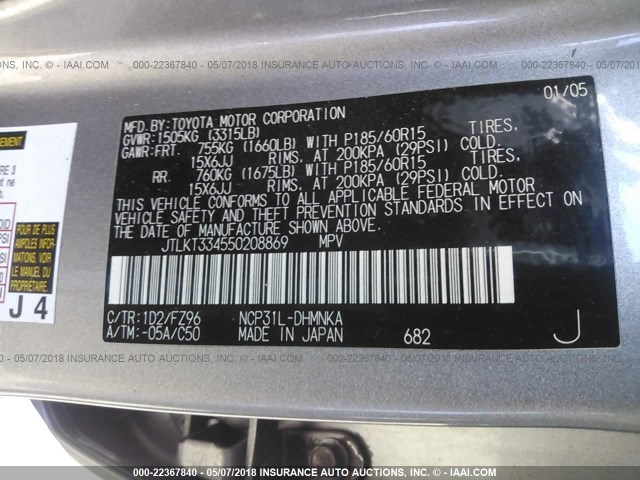 JTLKT334550208869 - 2005 TOYOTA SCION XB Champagne photo 9