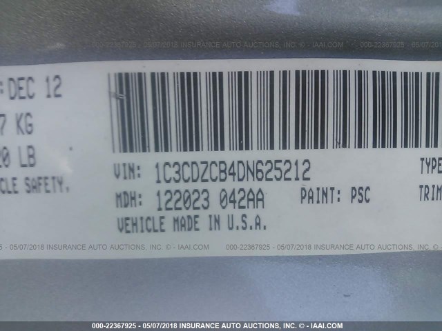 1C3CDZCB4DN625212 - 2013 DODGE AVENGER SXT SILVER photo 9