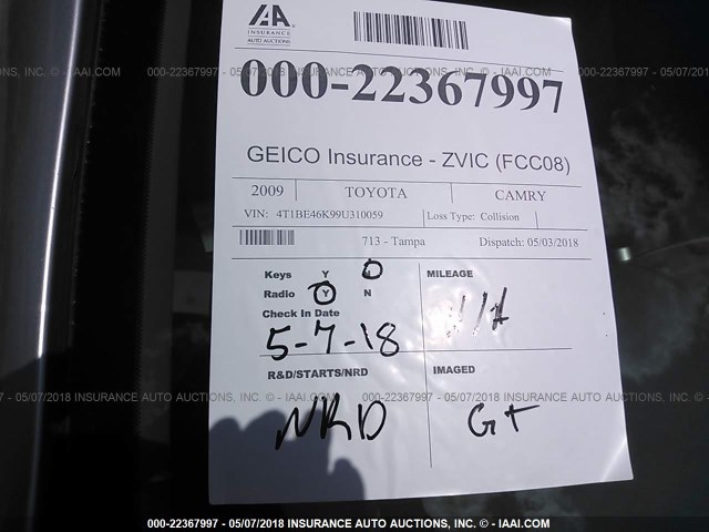 4T1BE46K99U310059 - 2009 TOYOTA CAMRY SE/LE/XLE SILVER photo 7