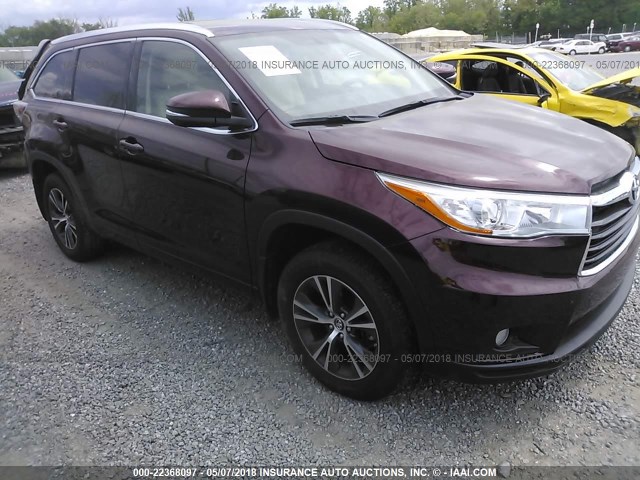 5TDJKRFH2GS356408 - 2016 TOYOTA HIGHLANDER XLE მუქწითელი ფოტო 1