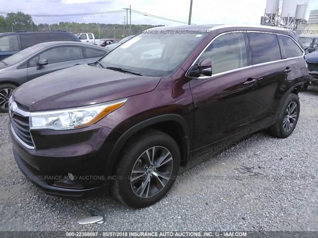 5TDJKRFH2GS356408 - 2016 TOYOTA HIGHLANDER XLE მუქწითელი ფოტო 2