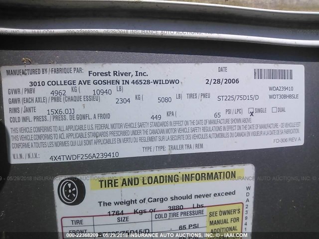 4X4TWDF256A239410 - 2008 FOREST RIVER WILDWOOD  白色 照片 9