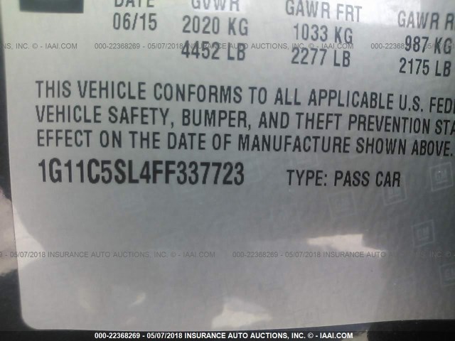 1G11C5SL4FF337723 - 2015 CHEVROLET MALIBU 1LT 黑色 照片 9