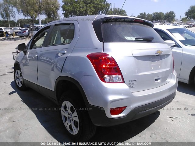 3GNCJKSB9HL227603 - 2017 CHEVROLET TRAX LS SILVER photo 3