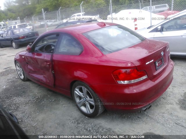 WBAUP7C5XBVK78517 - 2011 BMW 128 I RED photo 3