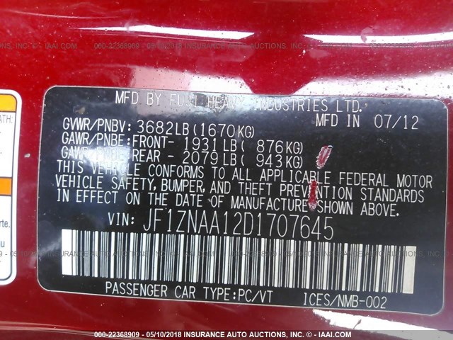 JF1ZNAA12D1707645 - 2013 TOYOTA SCION FR-S Կարմիր լուսանկար 9