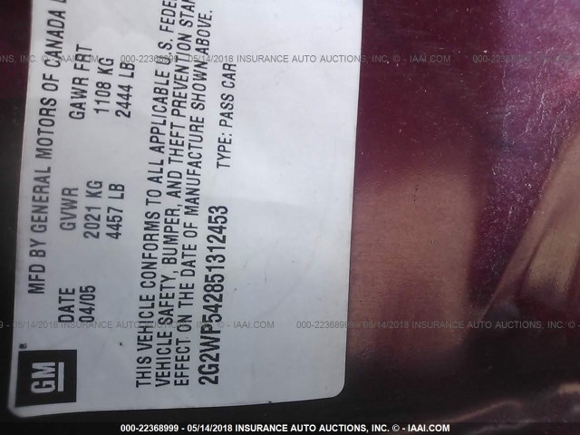 2G2WP542851312453 - 2005 PONTIAC GRAND PRIX Qırmızı foto 9