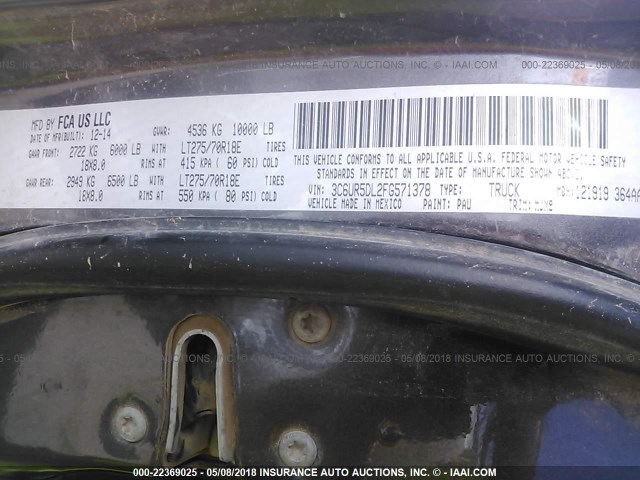 3C6UR5DL2FG571378 - 2015 RAM 2500 SLT GRAY photo 9