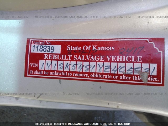 1Y1SK5481YZ405531 - 2000 CHEVROLET GEO PRIZM LSI თაფლისფერი ფოტო 9