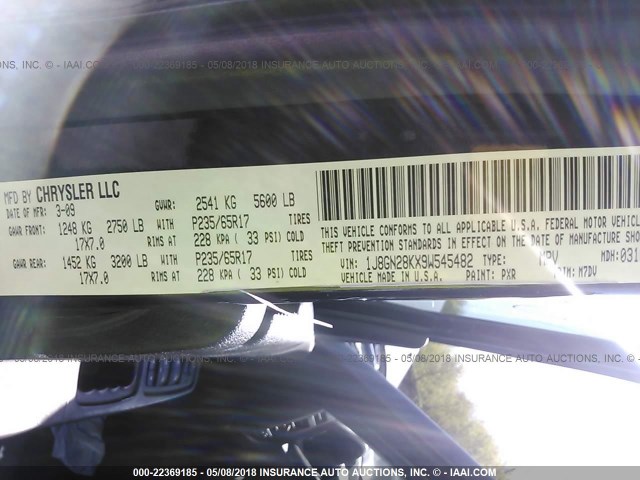 1J8GN28KX9W545482 - 2009 JEEP LIBERTY SPORT 黑色 照片 9