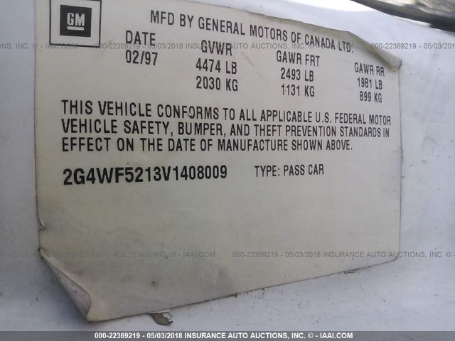 2G4WF5213V1408009 - 1997 BUICK REGAL GS WHITE photo 9